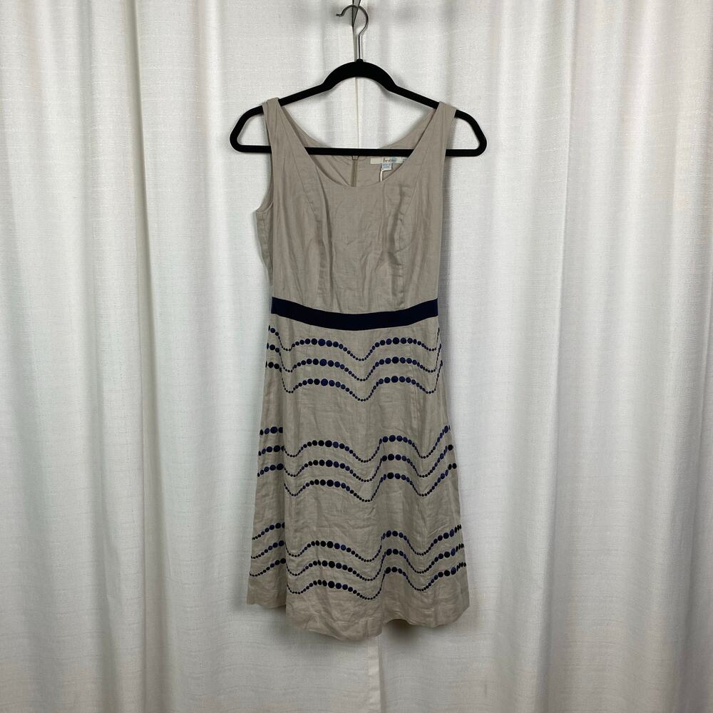 Boden Beige&Blue Dot Linen Sleeveless A Line Dress Sz.4L NWT